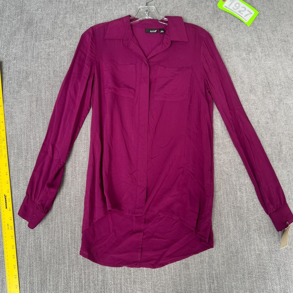 a.n.a Tunic Shirt Womens XS Magenta Pink Long Sleeve Collared Boho Button Up